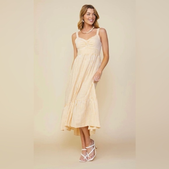 Skies Are Blue Women’s Yellow Striped Adjustable Strap Midi Sun Dress Size XL - Picture 1 of 11